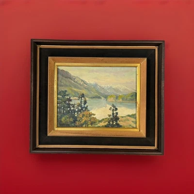 1940 Pintura a óleo japonesa semi antiga paisagem pintura vintage  - Imagem 1 de 4