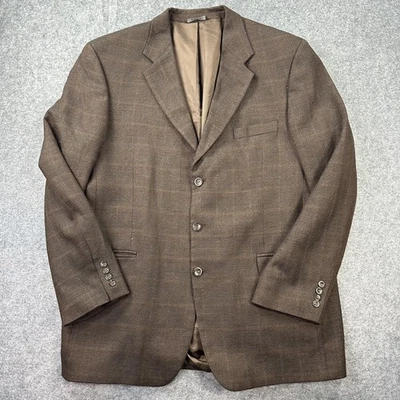 Stafford Executive Blazer Mens 44L Brown Wool Cashmere Sport Coat Plaid - Image 1 of 4