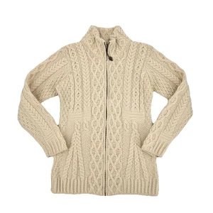 Cárdigan Aran Woollen Mills Cable Aran Cremallera Completa Para Mujer PEQUEÑO Lana Merino Grueso - Imagen 1 de 10