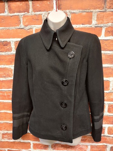 DONNA ALEXANDER MCQUEEN UK 12 NERO GIACCA CORTA CAPPOTTO MISTO LANA MONOPETTO