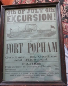 Fort Popham Maine Broadside excursión de julio Gardiner a Richmond barco de vapor 1895 - Imagen 1 de 5