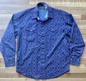 STETSON L/S SNAP FRONT SHIRT - MEN'S XL - INTERESTING PURPLE PATTERN - Picture 1 of 5
