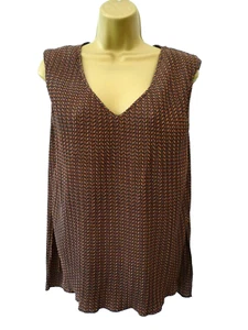 NEXT Damen Größe 10 12 rot orange schwarz geometrisch Crinkle V-Ausschnitt Bluse Top - Bild 1 von 11
