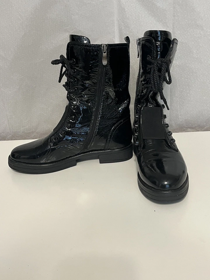 Botas de combate negras de charol para mujer talla 7/EU38 plataforma con cordones grunge Foto 1 de 4