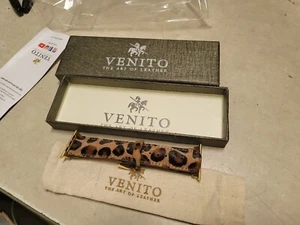 Venito Leather Watch Band For Apple 42 mm Fury Leopard Gold Connector T6147 - Zdjęcie 1 z 5