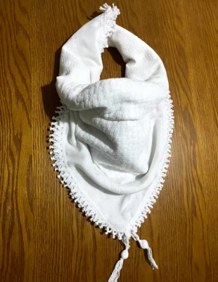 Keffiyeh Blanco, Bufanda Árabe Lisa, Única Especial Hecha a Mano, Palestina Traditio Foto 1 de 3