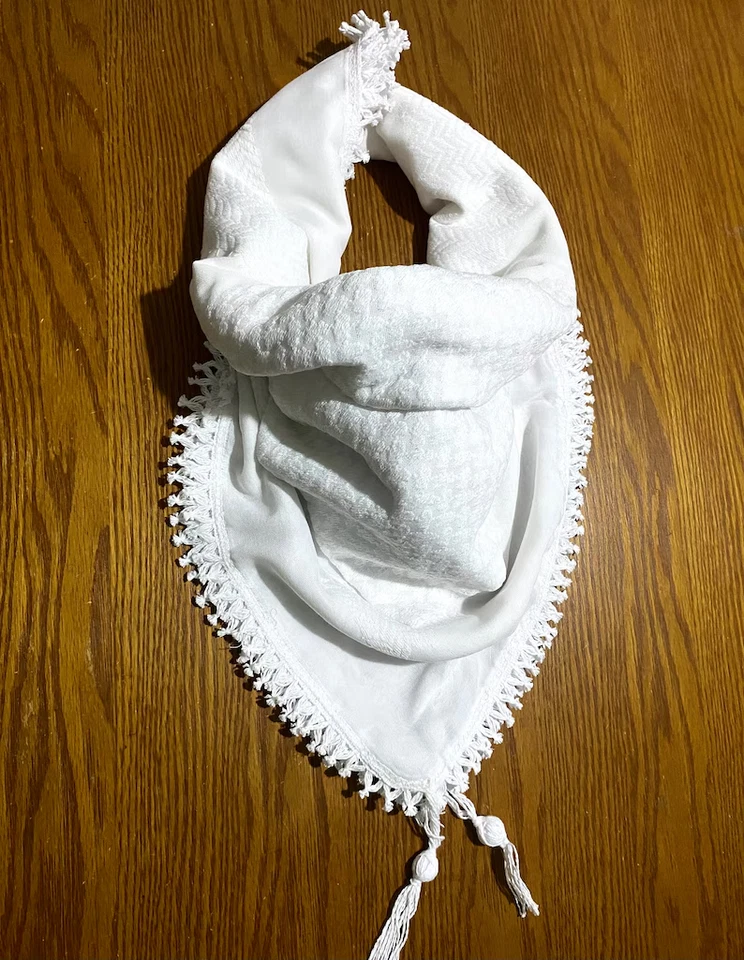 Keffiyeh Blanco, Bufanda Árabe Lisa, Única Especial Hecha a Mano, Palestina Traditio Foto 1 de 3