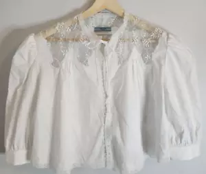PRADA Women's Embroidered Lace and Poplin Shirt White Size 36 - Picture 1 of 24