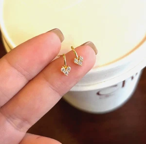 Gold Tiny Love Heart Pave Cubic Zirconia Stud Earrings - Picture 1 of 2