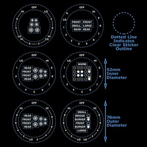 White Text 6 x Dials For GE Hi-Lo AC/CCW 52mm 2" Burner Sticker Oven Label - Picture 1 of 3