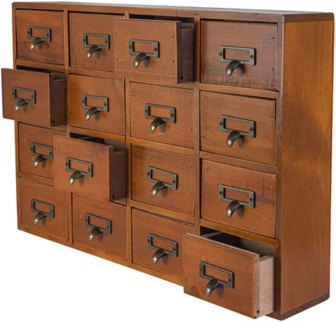 Vintage Tabletop Library Card Catalog Cabinet 16 Drawers Apothecary Storage Box Cover