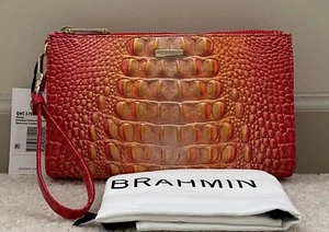 Pulsera Brahmin Melbourne DAISY Grande Cremallera Cuero INFUSIÓN OMBRE Naranja Rojo Nueva con Etiquetas - Imagen 1 de 9
