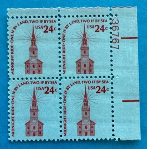 US Stamps Scott 1603 24c 1975 plate blk of Old North Church Boston M/NH Fresh - Picture 1 of 3