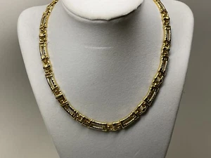VTG GOLD & SILVER TONE BAMBOO DESIGN RECTANGLE LINK NECKLACE TOGGLE CLASP - Picture 1 of 5