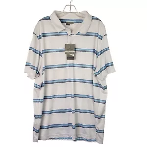 PGA Tour ProSeries Golf Polo Shirt Athletic Fit UPF 50 Striped White Blue Sz XXL - Picture 1 of 8