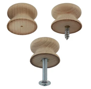 SINGLE 25mm (1") Dia. HARDWOOD BEECH Drawer Knob Handle w/ CHOICE OF FIXINGS + - Picture 1 of 6