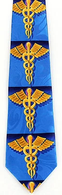 Corbata para hombre Caduceus médico enfermera médico EMS salud médica corbata azul  Foto 1 de 2