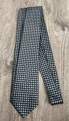 Corbata BVLGARI Seda Hombre Negro Azul Geométrica Hecha en Italia Foto 1 de 3
