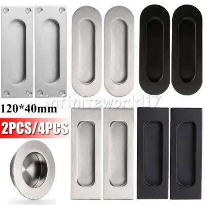 2/4pcs Recessed Flush Pocket Door Knobs Cabinet Pull Sliding Door Handle Screws - Image 1 of 4