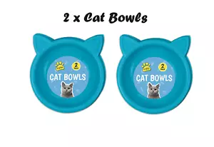 Paquete de 2 tazones de plástico para gatos - lindos rostros y orejas para gatos - azules - alimentador de agua para mascotas - Imagen 1 de 2