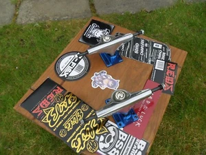 SKATEBOARD TRUCKS STUNNING  metallic blue FOR 8" DECKS 🤣ONE MAN BAND  UK EBAYER - Picture 1 of 7