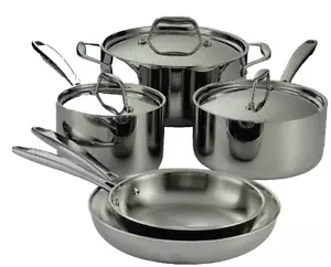 Tri-Ply Set di Pentole Rivestite in Acciaio Inox 8 Pezzi con Coperchi, Pentole e Padelle Ki... - Foto 1 di 4