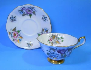 Vintage ROYAL ALBERT TEA CUP SAUCER - PINK BLUE MORNING GLORY English Bone China - Picture 1 of 6