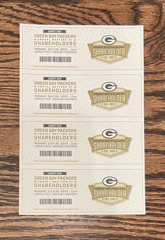 Lot of 4 2023 Green Bay Packers Annual Shareholders Meeting Tickets Owner NFL Cover
