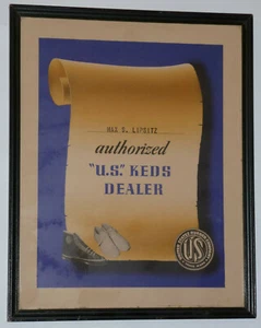 VTG 1940s AUTHORIZED KEDS SHOE DEALER FRAMED SIGN/CERTIFICATE! U.S. RUBBER CO - Picture 1 of 5