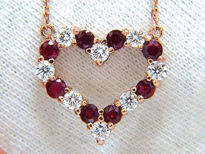 2.58ct natural vivid red ruby diamond heart necklace 14kt+ - Picture 1 of 4