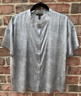 NWT Eileen Fisher Zinc Gray Drift Silk Org. Cotton Mandarin Collar Shirt PL