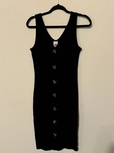 Vestido para mujer No Boundaries talla (L/G 11-13) negro cuello en V botones sin mangas - Imagen 1 de 7