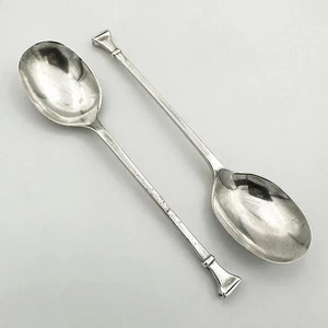 PAIR SEAL TOP COFFEE SPOONS STERLING SILVER SHEFFIELD 1930 COOPER BROTHERS - Picture 1 of 4