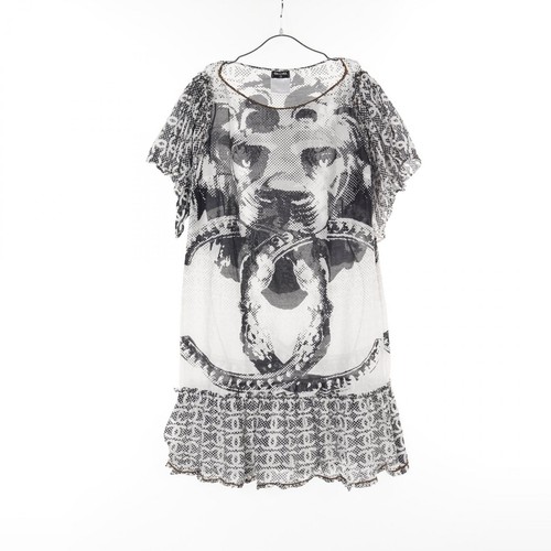 Abito Chanel Lion Coco Mark cotone seta bianco nero taglia 40