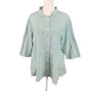 Habitat Vestiti da Vivere Donna L Top con Bottoni Tunica a Righe Bianco Teal - Foto 1 di 11