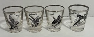 Federal Sportsman Game Birds Set of 4 Shot Glasses Silver Rim Bar Decor USED - Picture 1 of 17