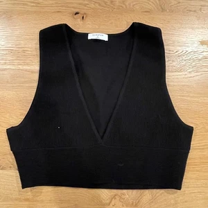 Babaton Crop-Top Tanktop Damen XL schwarz ärmellos gerippt V-Ausschnitt - Bild 1 von 4