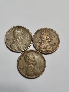 1911, 1913, and 1918 Lincoln Wheat Cent Pennies - Picture 1 of 3