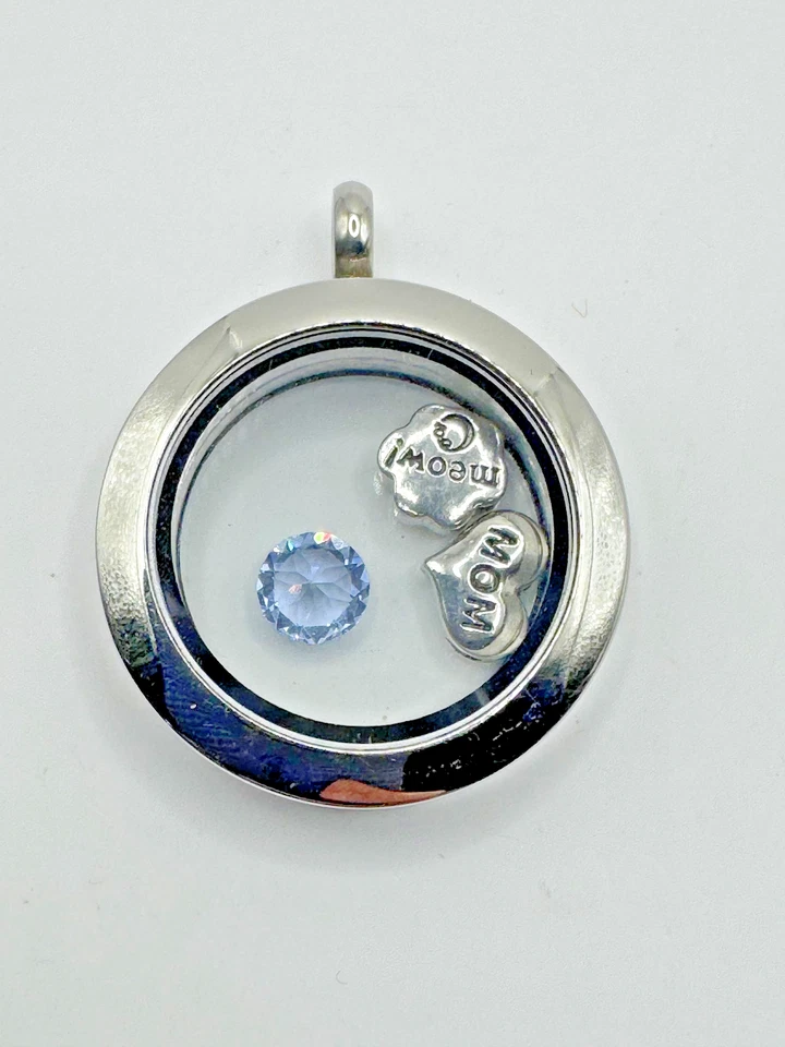 Origami Búho Tono Plata Redondo Medallón Colgante Gato Mamá Maullido Pata Dije Piedra Azul Foto 1 de 2