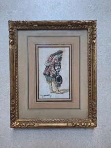 Dessin ancien Original encadré Signé Mode Tableau Portrait Homme Costume époque - Picture 1 of 8