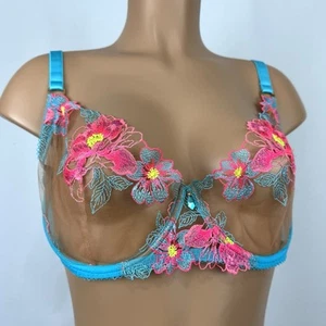 Honey Birdette Christine Bra 40DD/E Floral Embroidered Lace Whimsical Fairy Blue - Picture 1 of 14