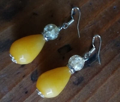 ORECCHINI GOCCE AGATA SFACETTATA E CRISTALLO DI ROCCA GIALLO MONACHELLE ARG 925 - Immagine 1 di 2