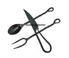 HAND FORGED FUNCTIONAL IRON MEDIEVAL INSPIRED CAMPING PARTY 3 PIECE UTENSIL SET