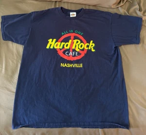 Vtg Hard Rock Cafe Nashville Peace Sign T-Shirt Size Large Men's NAVY All is One - Picture 1 of 3