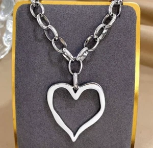 Zara Silver Chunky links large love heart necklace new big chain pendant sale - Picture 1 of 5