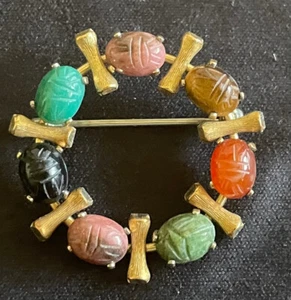 Vintage Women's Round Multi-Colored Faux Stones Brooch/Pin Gold Tone Setting - Picture 1 of 3