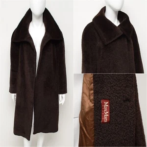 Women's Max Mara Studio Brown Alpaca Wool Teddy Coat Size US 16,UK 18,IT 50,F 48 - Picture 1 of 13