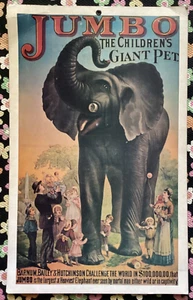 JUMBO CHILDREN'S GIANT PET 1880's POSTER BARNUM BAILEY 10" x 15 3/4" HANGS - Picture 1 of 13