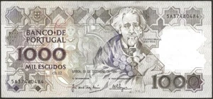 Portugal - Bank Note Of 1000 Escudos Teofilo Braga - 20-12-1990 TTB ! P#181H - Picture 1 of 2