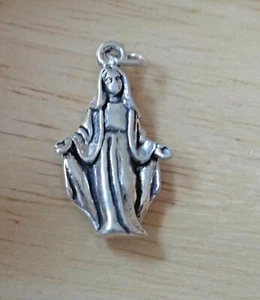 Dije de plata esterlina 3D 25x14mm 4 gramos sólido Virgen María - Imagen 1 de 6